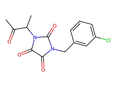 1-[(3-Chlorophenyl)methyl]-3-(3-oxobutan-2-yl)imidazolidine-2,4,5-trione structure