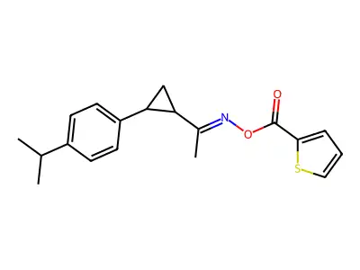 [1-[2-(4-Propan-2-ylphenyl)cyclopropyl]ethylideneamino] thiophene-2-carboxylate structure