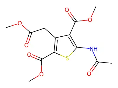 Dimethyl 5-(acetylamino)-3-(2-methoxy-2-oxoethyl)-2,4-thiophenedicarboxylate structure