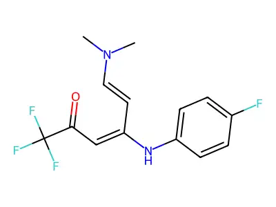 (3E,5E)-6-(dimethylamino)-1,1,1-trifluoro-4-(4-fluoroanilino)-3,5-hexadien-2-one structure