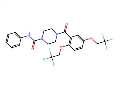 4-[2,5-bis(2,2,2-trifluoroethoxy)benzoyl]-N-phenylpiperazine-1-carboxamide structure