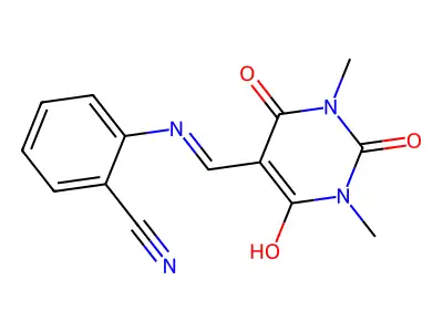 2-({[1,3-dimethyl-2,4,6-trioxotetrahydro-5(2H)-pyrimidinyliden]methyl}amino)benzenecarbonitrile structure