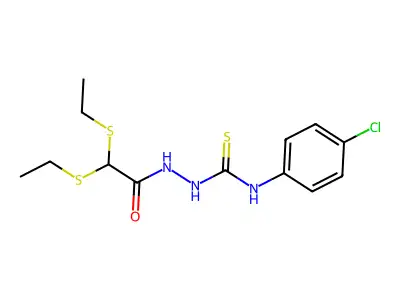 2-[2,2-bis(ethylsulfanyl)acetyl]-N-(4-chlorophenyl)-1-hydrazinecarbothioamide structure