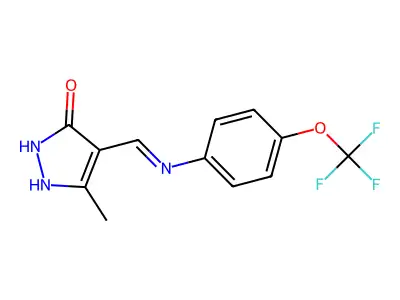 5-methyl-4-{[4-(trifluoromethoxy)anilino]methylene}-2,4-dihydro-3H-pyrazol-3-one structure