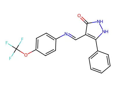 5-phenyl-4-{[4-(trifluoromethoxy)anilino]methylene}-2,4-dihydro-3H-pyrazol-3-one structure