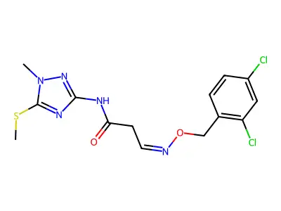 3-[(2,4-dichlorophenyl)methoxyimino]-N-(1-methyl-5-methylsulfanyl-1,2,4-triazol-3-yl)propanamide structure
