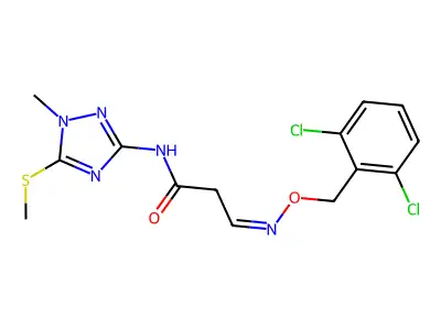 3-[(2,6-dichlorophenyl)methoxyimino]-N-(1-methyl-5-methylsulfanyl-1,2,4-triazol-3-yl)propanamide structure