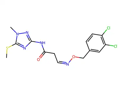 3-[(3,4-dichlorophenyl)methoxyimino]-N-(1-methyl-5-methylsulfanyl-1,2,4-triazol-3-yl)propanamide structure