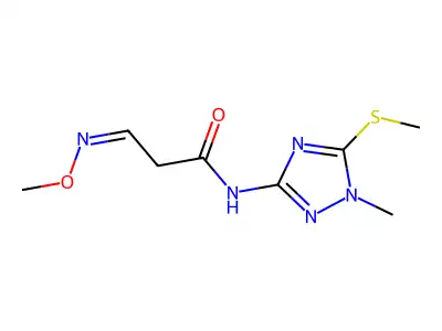 3-methoxyimino-N-(1-methyl-5-methylsulfanyl-1,2,4-triazol-3-yl)propanamide structure