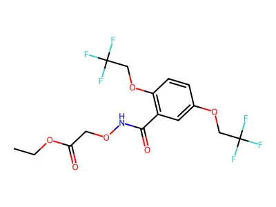 Ethyl 2-(((2,5-bis(2,2,2-trifluoroethoxy)benzoyl)amino)oxy)acetate structure