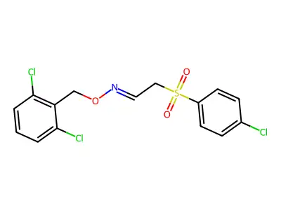 2-(4-chlorophenyl)sulfonyl-N-[(2,6-dichlorophenyl)methoxy]ethanimine structure