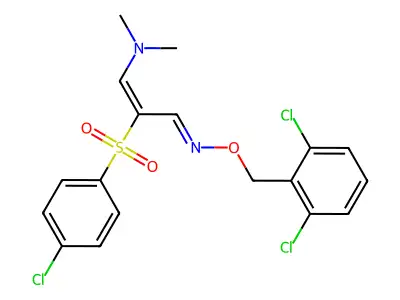 2-[(4-chlorophenyl)sulfonyl]-3-(dimethylamino)acrylaldehyde O-(2,6-dichlorobenzyl)oxime structure