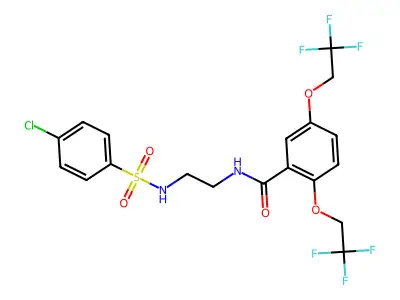 N-(2-{[(4-chlorophenyl)sulfonyl]amino}ethyl)-2,5-bis(2,2,2-trifluoroethoxy)benzenecarboxamide structure