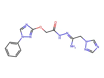 2-[(1-phenyl-1H-1,2,4-triazol-3-yl)oxy]-N'-[2-(1H-1,2,4-triazol-1-yl)ethanimidoyl]acetohydrazide structure