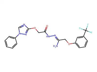 2-[(1-phenyl-1H-1,2,4-triazol-3-yl)oxy]-N'-{2-[3-(trifluoromethyl)phenoxy]ethanimidoyl}acetohydrazide structure