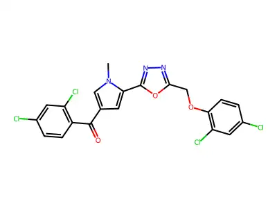 (5-{5-[(2,4-dichlorophenoxy)methyl]-1,3,4-oxadiazol-2-yl}-1-methyl-1H-pyrrol-3-yl)(2,4-dichlorophenyl)methanone structure