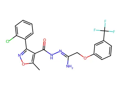 3-(2-chlorophenyl)-5-methyl-N'-{2-[3-(trifluoromethyl)phenoxy]ethanimidoyl}-1,2-oxazole-4-carbohydrazide structure