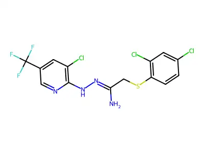N'-[[3-chloro-5-(trifluoromethyl)pyridin-2-yl]amino]-2-(2,4-dichlorophenyl)sulfanyl-ethanimidamide structure