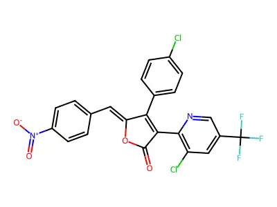 3-[3-chloro-5-(trifluoromethyl)pyridin-2-yl]-4-(4-chlorophenyl)-5-[(4-nitrophenyl)methylidene]furan-2-one structure