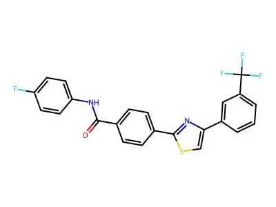 N-(4-fluorophenyl)-4-[4-[3-(trifluoromethyl)phenyl]-1,3-thiazol-2-yl]benzamide structure