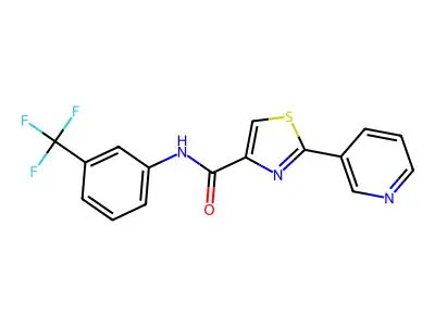 2-(3-pyridinyl)-N-[3-(trifluoromethyl)phenyl]-1,3-thiazole-4-carboxamide structure