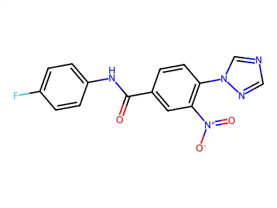 N-(4-fluorophenyl)-3-nitro-4-(1H-1,2,4-triazol-1-yl)benzenecarboxamide structure