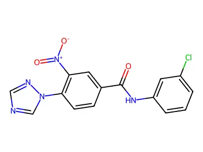 N-(3-chlorophenyl)-3-nitro-4-(1H-1,2,4-triazol-1-yl)benzenecarboxamide structure