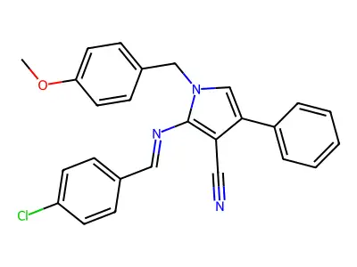 2-[(4-chlorophenyl)methylideneamino]-1-[(4-methoxyphenyl)methyl]-4-phenylpyrrole-3-carbonitrile structure