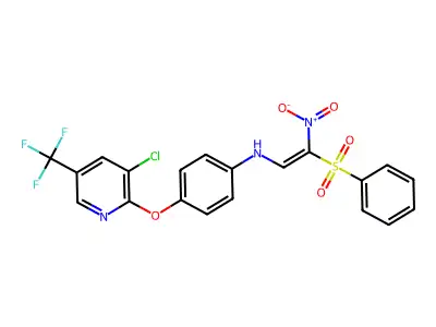 4-{[3-chloro-5-(trifluoromethyl)-2-pyridinyl]oxy}-N-[2-nitro-2-(phenylsulfonyl)vinyl]aniline structure