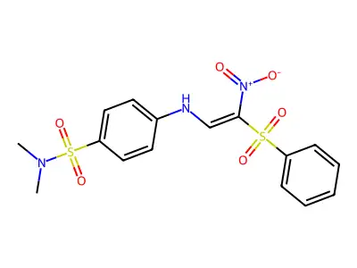 4-[[2-(benzenesulfonyl)-2-nitroethenyl]amino]-N,N-dimethylbenzenesulfonamide structure