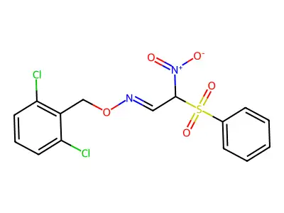 2-(benzenesulfonyl)-N-[(2,6-dichlorophenyl)methoxy]-2-nitroethanimine structure