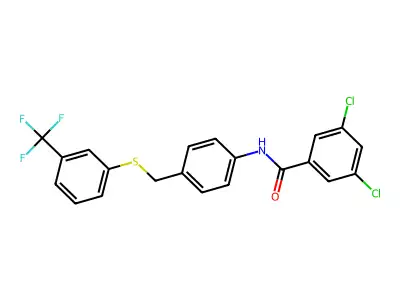 3,5-dichloro-N-[4-[[3-(trifluoromethyl)phenyl]sulfanylmethyl]phenyl]benzamide structure