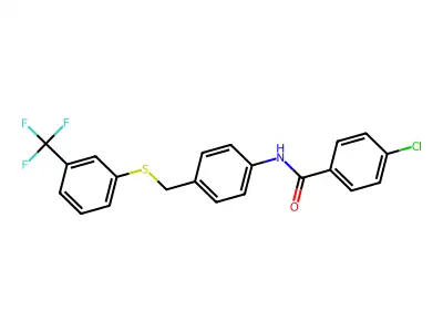 4-chloro-N-[4-[[3-(trifluoromethyl)phenyl]sulfanylmethyl]phenyl]benzamide structure