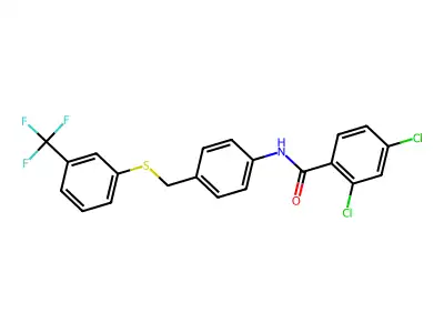 2,4-dichloro-N-[4-[[3-(trifluoromethyl)phenyl]sulfanylmethyl]phenyl]benzamide structure