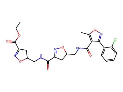 ethyl 5-{[({5-[({[3-(2-chlorophenyl)-5-methyl-4-isoxazolyl]carbonyl}amino)methyl]-4,5-dihydro-3-isoxazolyl}carbonyl)amino]methyl}-4,5-dihydro-3-isoxazolecarboxylate structure