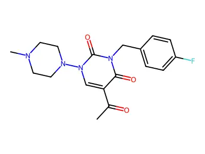 5-acetyl-3-(4-fluorobenzyl)-1-(4-methylpiperazino)-2,4(1H,3H)-pyrimidinedione structure