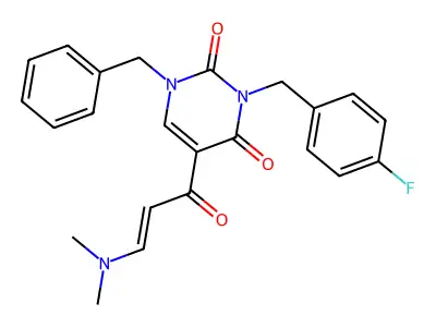1-benzyl-5-(3-dimethylaminoprop-2-enoyl)-3-[(4-fluorophenyl)methyl]pyrimidine-2,4-dione structure