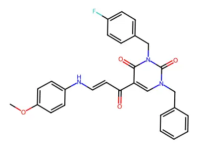 1-benzyl-3-(4-fluorobenzyl)-5-[3-(4-methoxyanilino)acryloyl]-2,4(1H,3H)-pyrimidinedione structure