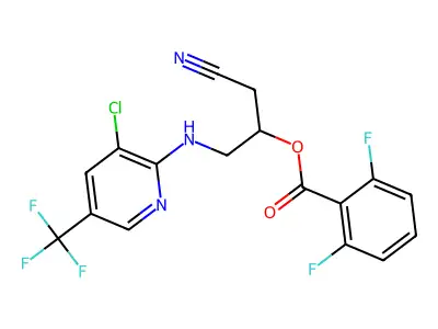 2-{[3-chloro-5-(trifluoromethyl)-2-pyridinyl]amino}-1-(cyanomethyl)ethyl 2,6-difluorobenzenecarboxylate structure