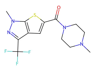 (4-methylpiperazino)[1-methyl-3-(trifluoromethyl)-1H-thieno[2,3-c]pyrazol-5-yl]methanone structure