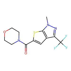 [1-methyl-3-(trifluoromethyl)-1H-thieno[2,3-c]pyrazol-5-yl](morpholino)methanone structure