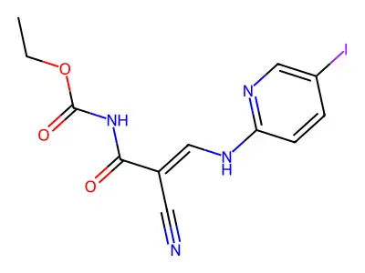 ethyl N-{2-cyano-3-[(5-iodo-2-pyridinyl)amino]acryloyl}carbamate structure