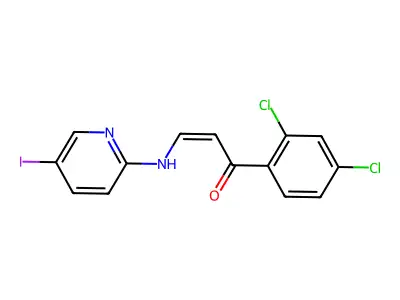 1-(2,4-Dichlorophenyl)-3-[(5-iodo-2-pyridinyl)amino]prop-2-en-1-one structure