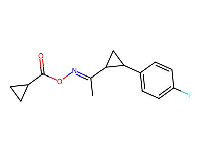 [1-[2-(4-fluorophenyl)cyclopropyl]ethylideneamino] cyclopropanecarboxylate structure