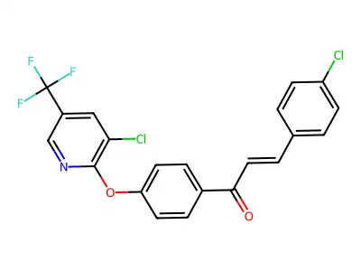 3-(4-chlorophenyl)-1-[4-[3-chloro-5-(trifluoromethyl)pyridin-2-yl]oxyphenyl]prop-2-en-1-one structure
