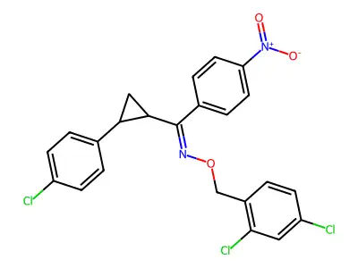 1-[2-(4-chlorophenyl)cyclopropyl]-N-[(2,4-dichlorophenyl)methoxy]-1-(4-nitrophenyl)methanimine structure