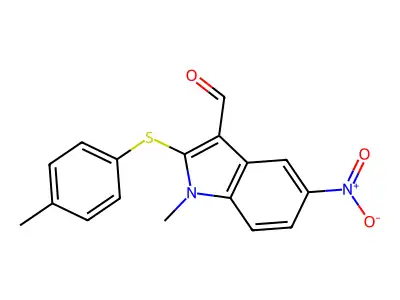 1-methyl-2-[(4-methylphenyl)sulfanyl]-5-nitro-1H-indole-3-carbaldehyde structure