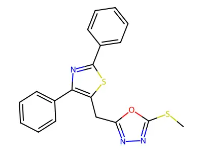 5-[(2,4-Diphenyl-1,3-thiazol-5-yl)methyl]-1,3,4-oxadiazol-2-yl methyl sulfide structure