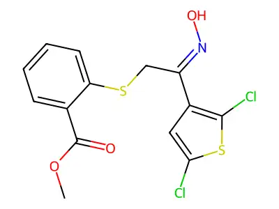 Methyl 2-{[2-(2,5-dichlorothiophen-3-YL)-2-(hydroxyimino)ethyl]sulfanyl}benzoate structure