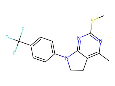 4-methyl-2-(methylsulfanyl)-7-[4-(trifluoromethyl)phenyl]-6,7-dihydro-5H-pyrrolo[2,3-d]pyrimidine structure